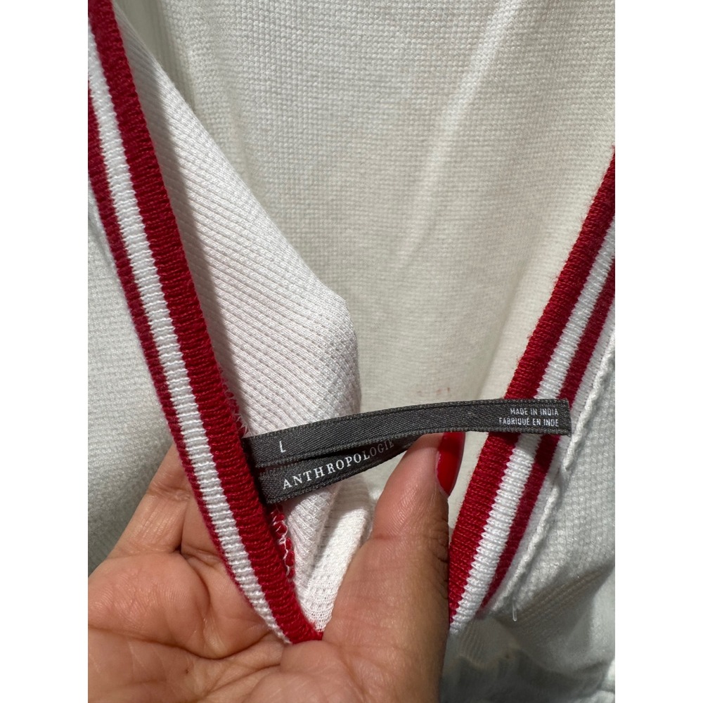 By Anthropologie Short-Sleeve Waffle Knit Playsuit White Red Star Romper Large - Picture 6 of 6